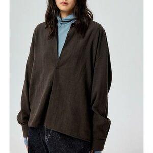 Simple Project Minimalist Oversized Brown V-Neck Blouse shirt S